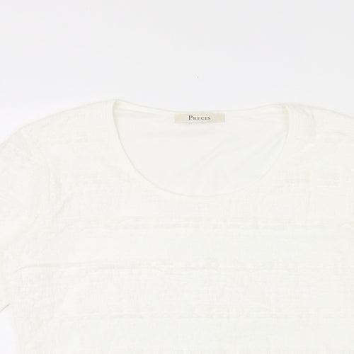 Precis Womens White Nylon Jersey T-Shirt Size S Round Neck