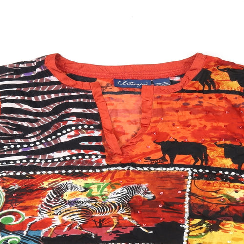 Artscapes Womens Red Animal Print Cotton Jersey T-Shirt Size S V-Neck