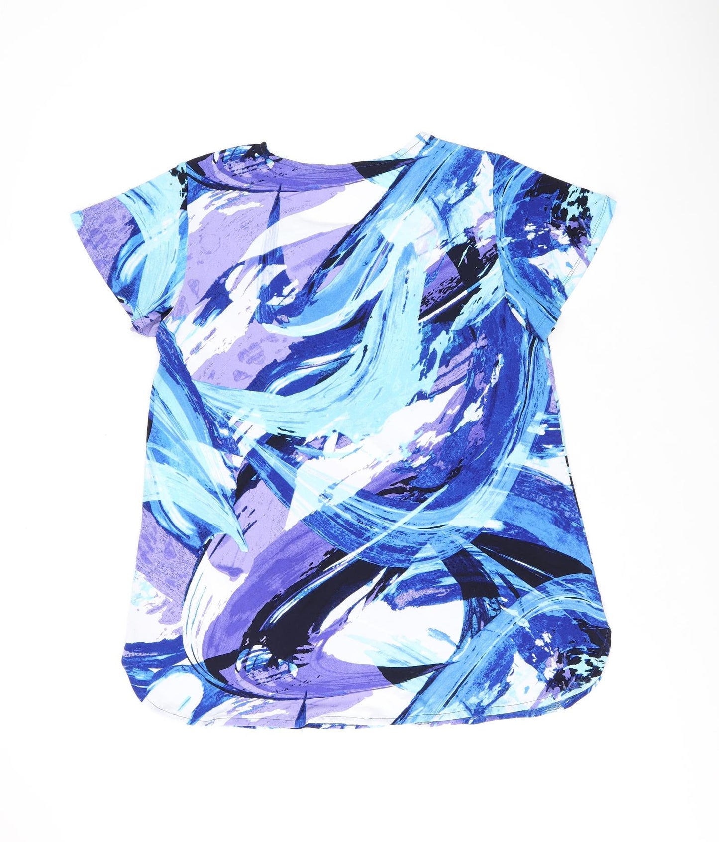 Nina Leonard Womens Blue Geometric Polyester Jersey T-Shirt Size L Boat Neck