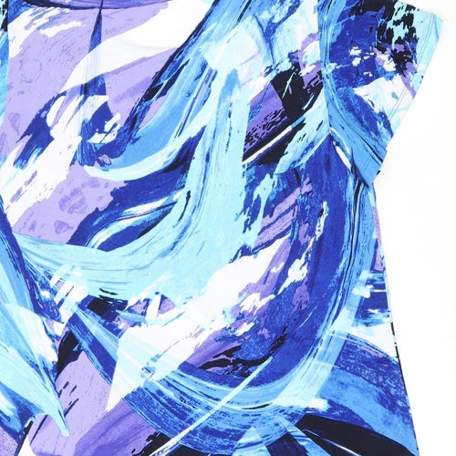 Nina Leonard Womens Blue Geometric Polyester Jersey T-Shirt Size L Boat Neck