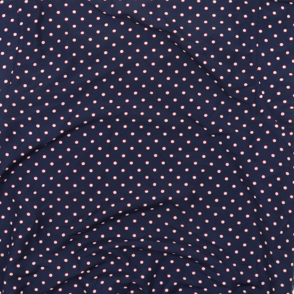 Zara Womens Blue Polka Dot Polyester Basic T-Shirt Size L Round Neck