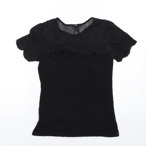 H&M Womens Black Cotton Basic T-Shirt Size S Round Neck