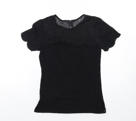 H&M Womens Black Cotton Basic T-Shirt Size S Round Neck