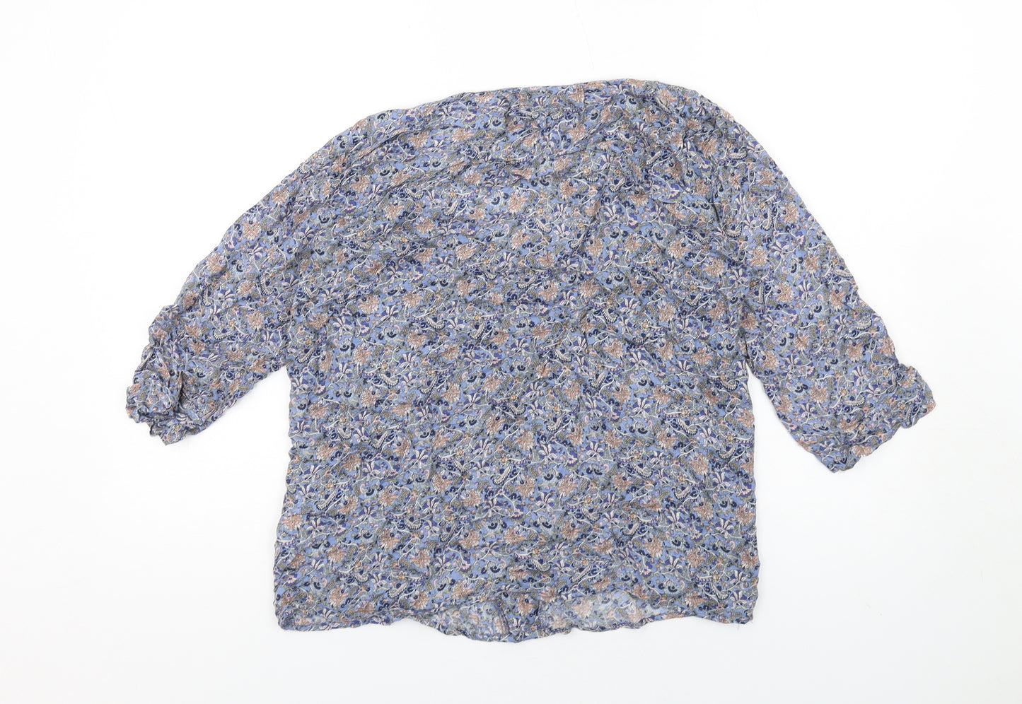 EDC Womens Blue Geometric Viscose Basic T-Shirt Size S Scoop Neck