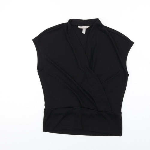 H&M Womens Black Polyester Basic T-Shirt Size S V-Neck