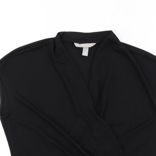 H&M Womens Black Polyester Basic T-Shirt Size S V-Neck