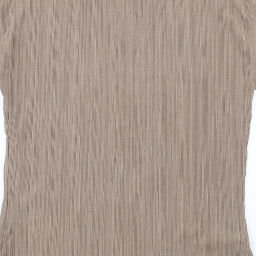Zara Womens Brown Polyester Basic T-Shirt Size L Round Neck - Pleated
