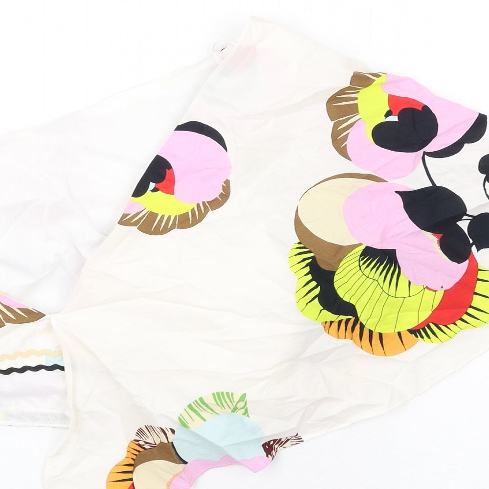 Zara Womens Multicoloured Geometric Cotton Cropped T-Shirt Size S One Shoulder
