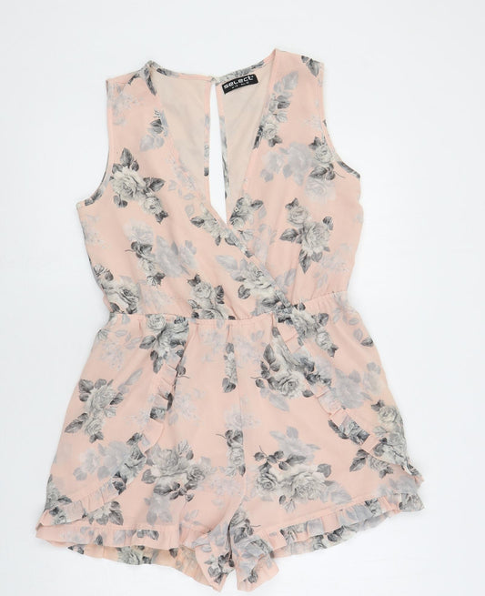 Select Womens Pink Floral Polyester Playsuit One-Piece Size 12 Button - Ruffle