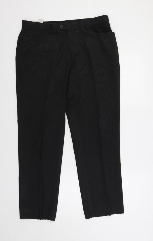 NEXT Mens Black Striped Polyester Dress Pants Trousers Size 34 in L29 in Regular Button