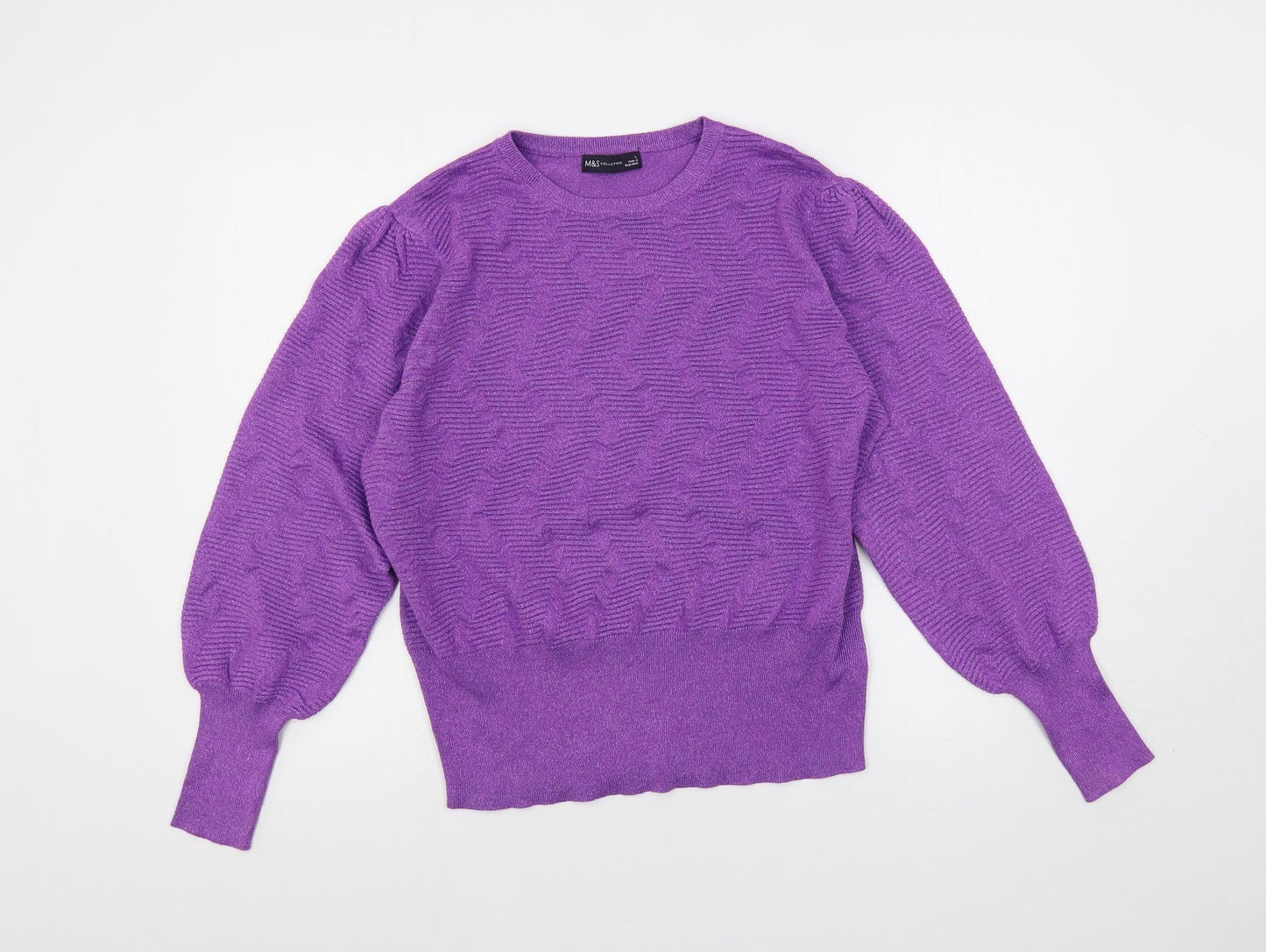 Marks and Spencer Womens Purple Round Neck Viscose Pullover Jumper Size L