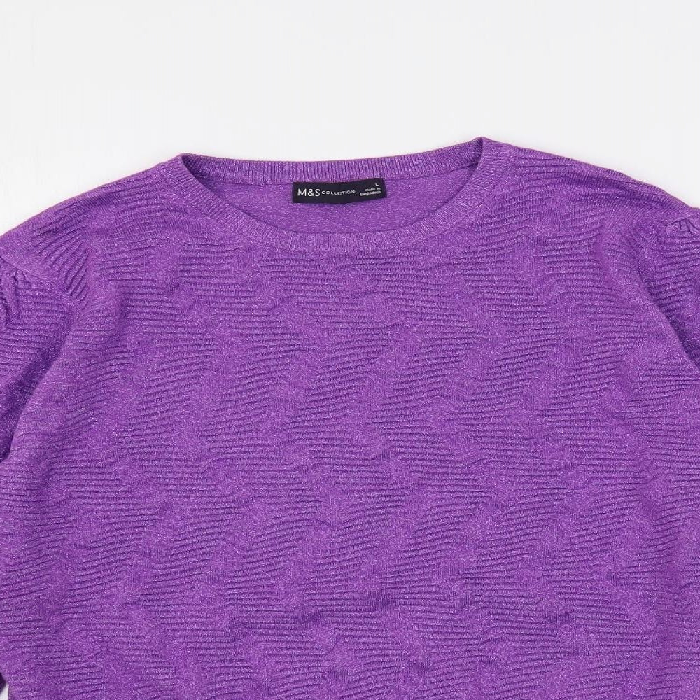 Marks and Spencer Womens Purple Round Neck Viscose Pullover Jumper Size L