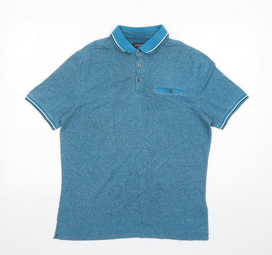 Limited Edition Mens Blue Cotton Polo Size M Collared Button