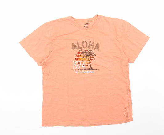 BHS Mens Orange Cotton T-Shirt Size M Crew Neck - Aloha