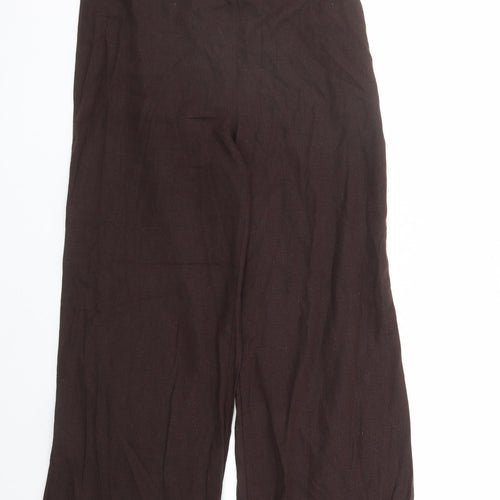 Evans Womens Brown Linen Trousers Size 14 L29 in Regular - Elasticated Waist