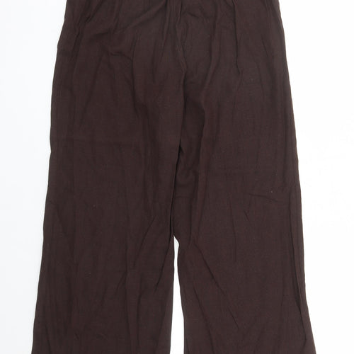 Evans Womens Brown Linen Trousers Size 14 L29 in Regular - Elasticated Waist