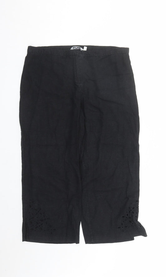 M&Co Womens Black Linen Cropped Trousers Size 14 L22 in Regular Zip