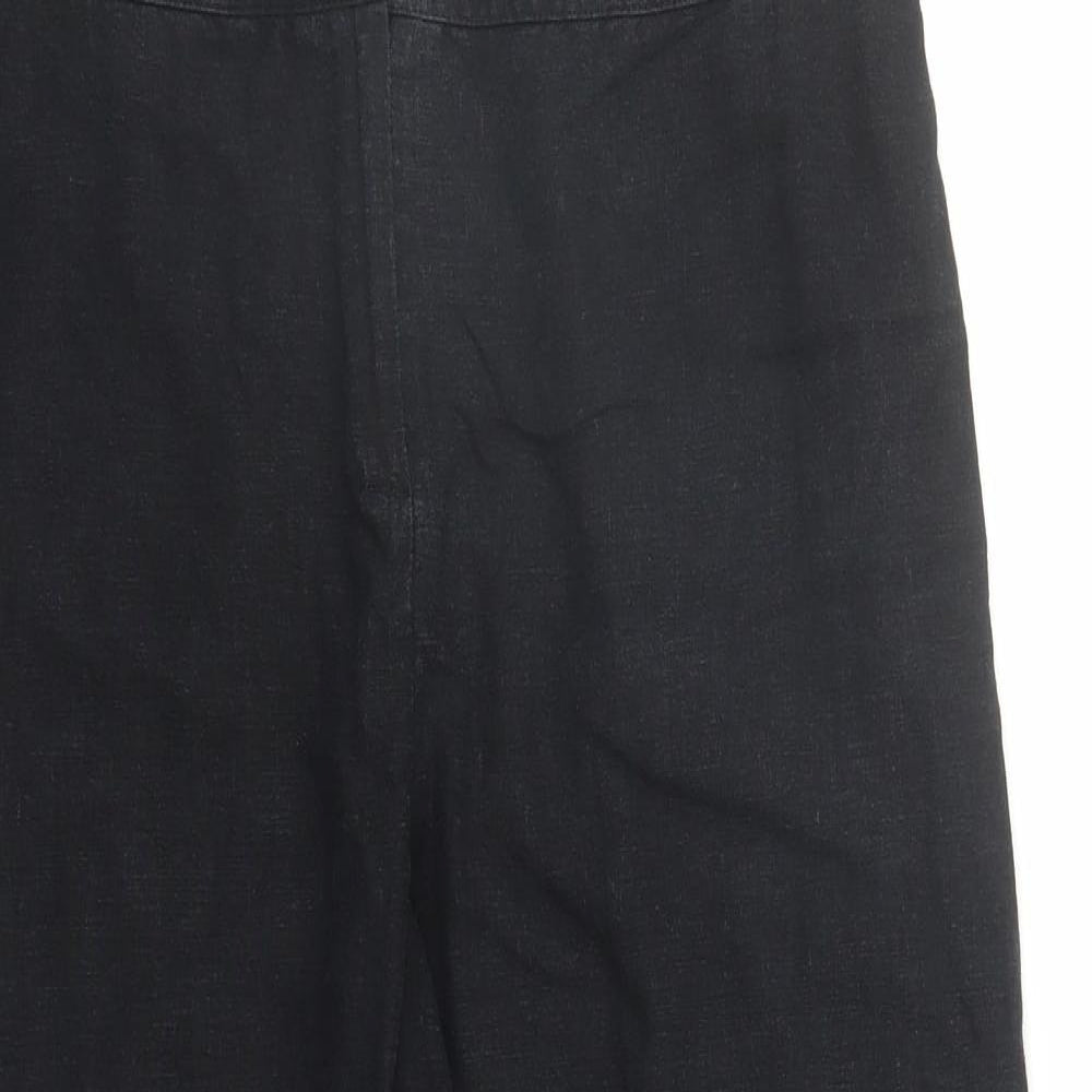 M&Co Womens Black Linen Cropped Trousers Size 14 L22 in Regular Zip