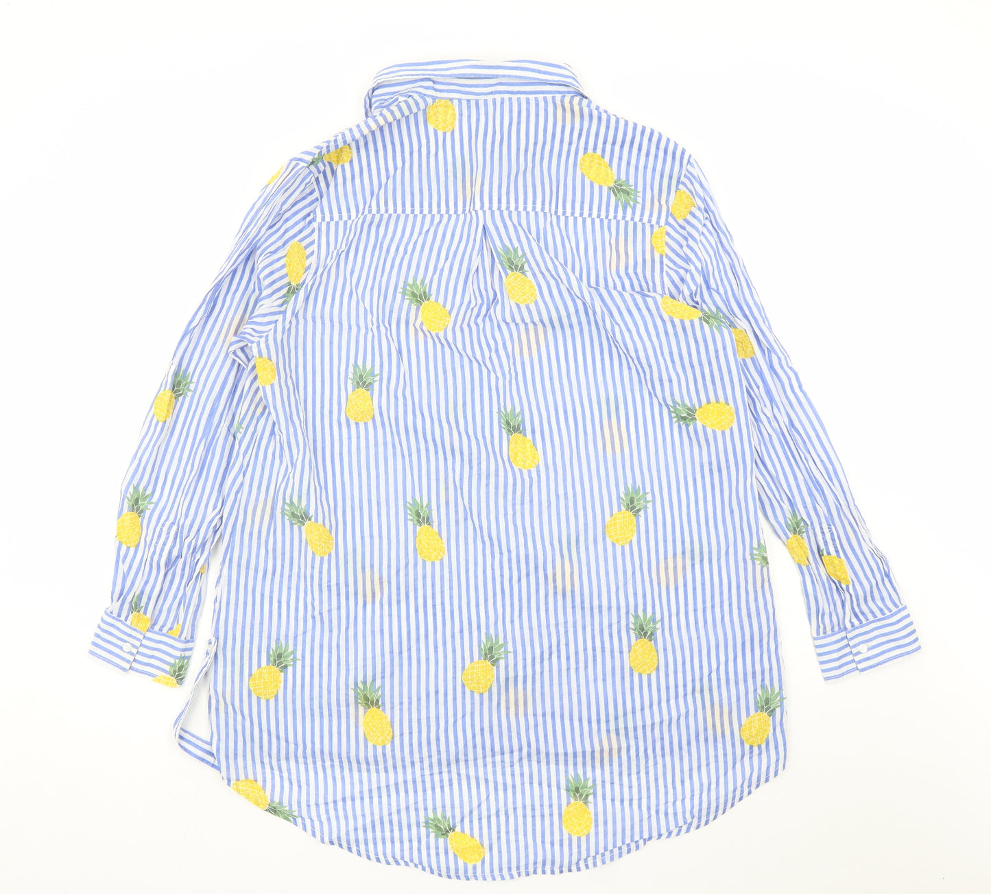 True Decadence Womens Blue Striped Cotton Basic Blouse Size L Collared - Pineapple, Sheer