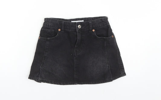 Zara Girls Black Cotton Mini Skirt Size 9 Years Regular Zip