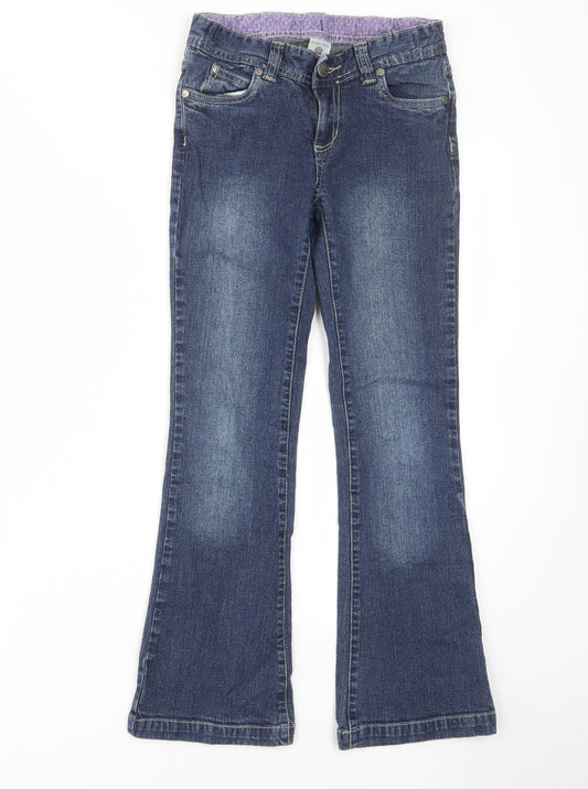 Pumpkin Patch Girls Blue Cotton Bootcut Jeans Size 10 Years L20 in Regular Zip - Pockets, Belt Loops, Hearts, Embroidered