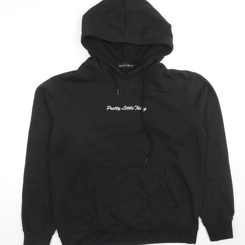 PRETTYLITTLETHING Womens Black Cotton Pullover Hoodie Size S Pullover - Logo