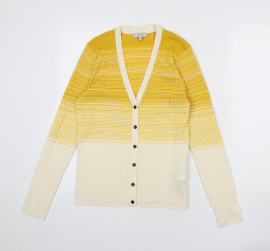 Hobbs Womens Yellow V-Neck Wool Cardigan Jumper Size L - Gradient Effect