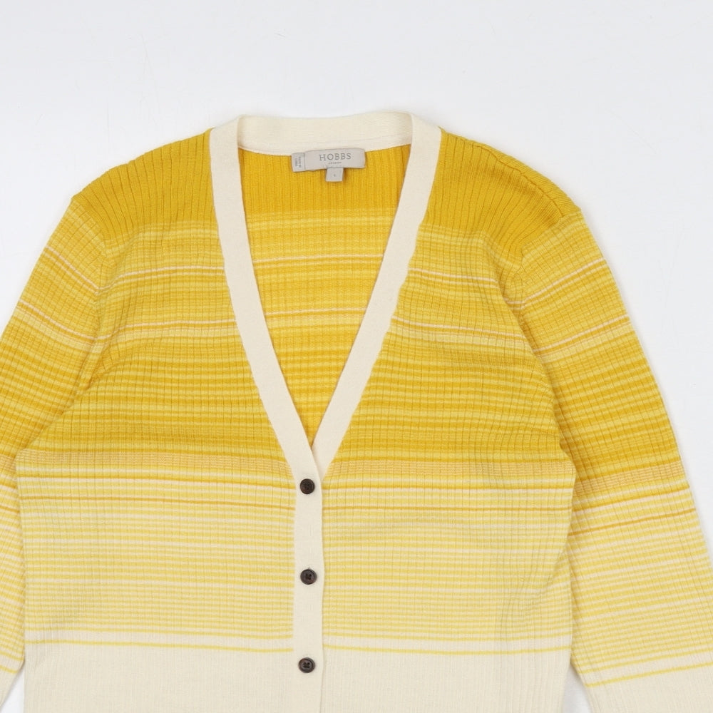 Hobbs Womens Yellow V-Neck Wool Cardigan Jumper Size L - Gradient Effect