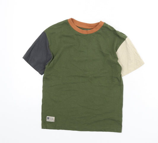 NEXT Boys Green Cotton Basic T-Shirt Size 7 Years Round Neck Pullover