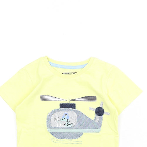 NEXT Boys Yellow 100% Cotton Basic T-Shirt Size 2-3 Years Round Neck Pullover - Helicopter, Giraffe, Lets Go