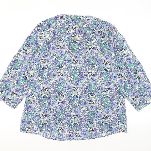 Talbots Womens Blue Floral Polyester Basic Button-Up Size L V-Neck