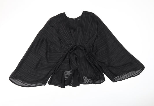 Emily & Me Womens Black Striped Polyester Basic Blouse Size M V-Neck