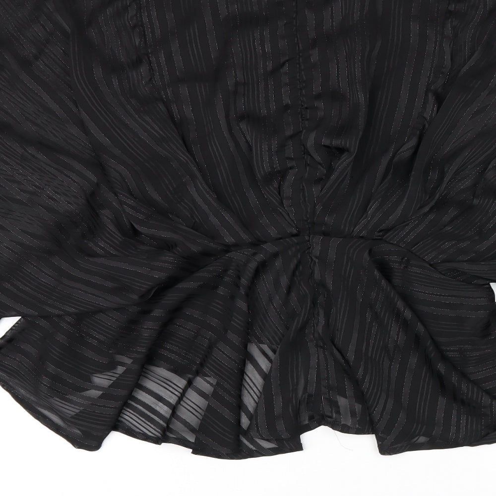 Emily & Me Womens Black Striped Polyester Basic Blouse Size M V-Neck