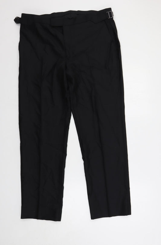 Marks and Spencer Mens Black Wool Dress Pants Trousers Size 36 in L32 in Regular Zip