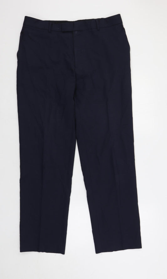 Jaeger Mens Blue Wool Dress Pants Trousers Size 36 in L32 in Regular Zip