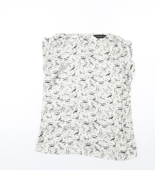 Dorothy Perkins Womens White Geometric Polyester Basic Blouse Size 10 Round Neck - Birds