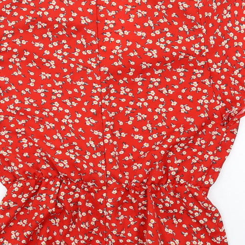AX Paris Womens Red Floral Polyester Basic Blouse Size 10 V-Neck