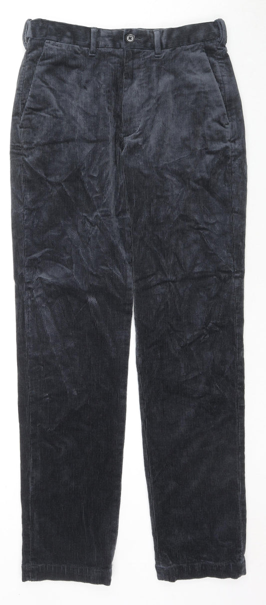 Marks and Spencer Mens Blue Cotton Trousers Size 30 in L33 in Regular Zip