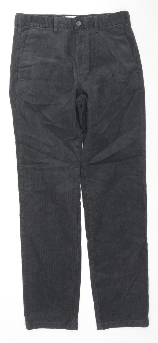 Marks and Spencer Mens Grey Cotton Trousers Size 30 in L33 in Regular Zip