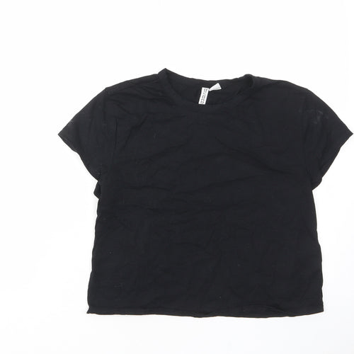 Divided by H&M Womens Black Cotton Cropped T-Shirt Size L Crew Neck