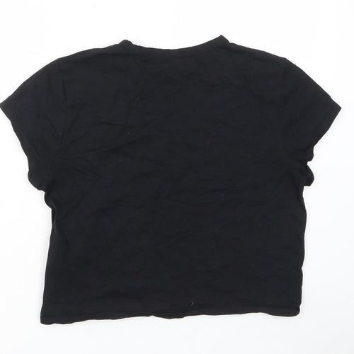 Divided by H&M Womens Black Cotton Cropped T-Shirt Size L Crew Neck