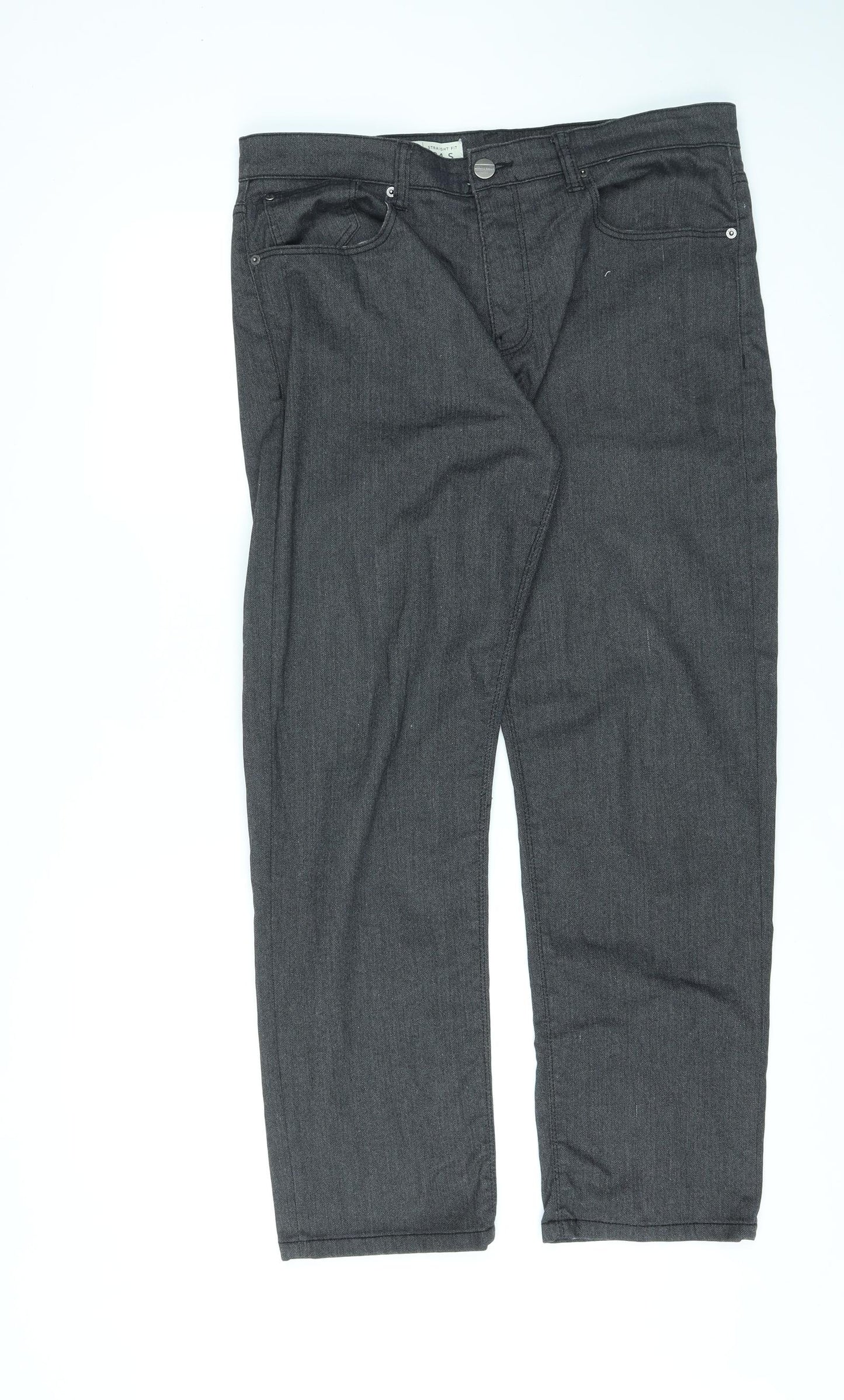 Racing Green Mens Black Cotton Trousers Size 34 in L28 in Regular Zip