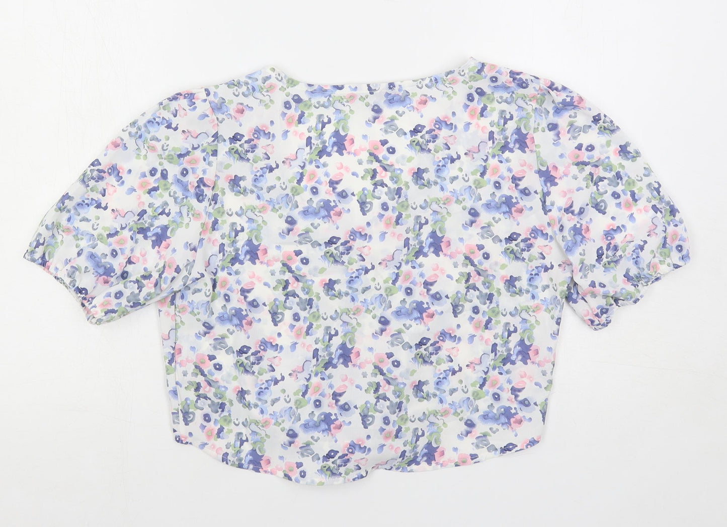 Quiz Womens Multicoloured Floral Polyester Cropped Blouse Size 10 V-Neck