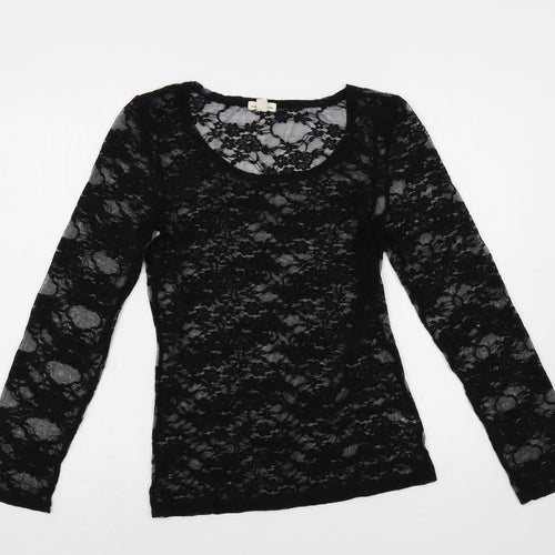 Zenana Outfitters Womens Black Nylon Basic Blouse Size L Scoop Neck - Sheer