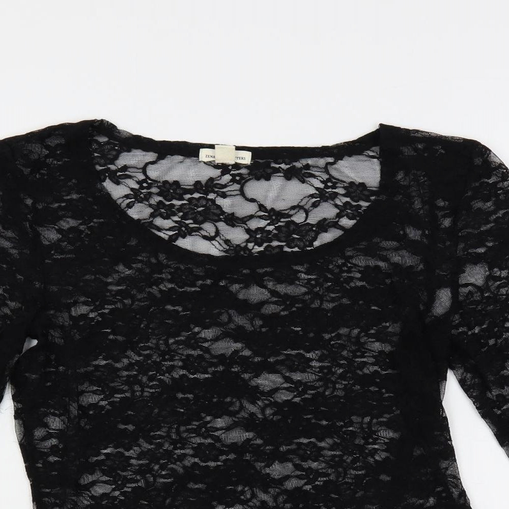 Zenana Outfitters Womens Black Nylon Basic Blouse Size L Scoop Neck - Sheer