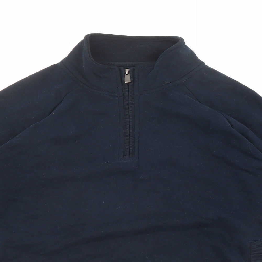 Marks and Spencer Mens Blue Cotton Pullover Sweatshirt Size M - Quarter-Zip