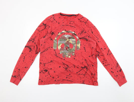 NEXT Boys Red Geometric Cotton Basic T-Shirt Size 16 Years Crew Neck - Paint, Skull Sequin Design