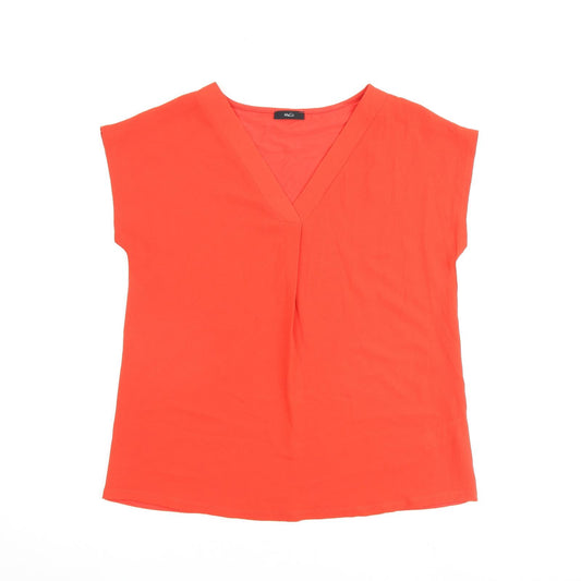 M&Co Womens Red Polyester Basic Blouse Size 10 V-Neck