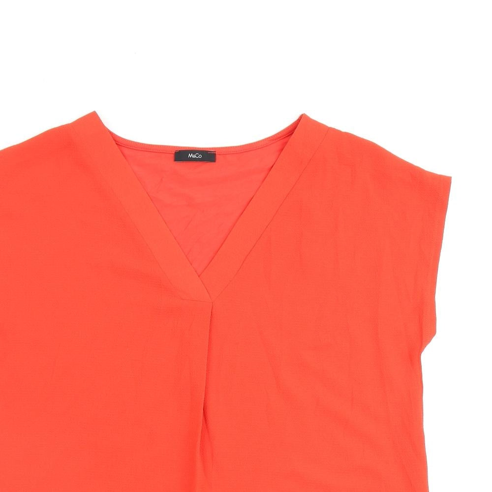 M&Co Womens Red Polyester Basic Blouse Size 10 V-Neck
