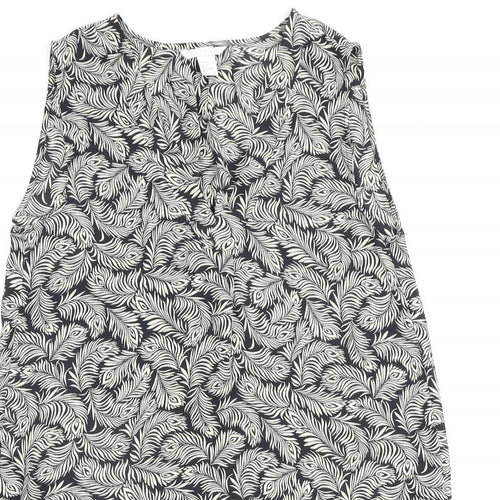 H&M Womens Black Geometric Polyester Basic Blouse Size 10 V-Neck